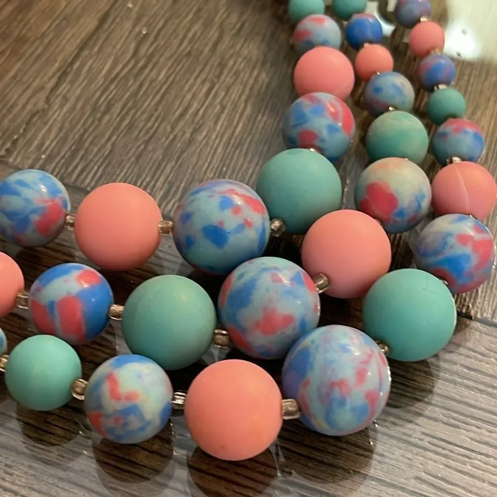 Vintage Japan Three Strand Pastel Candy Colored Beaded Necklace